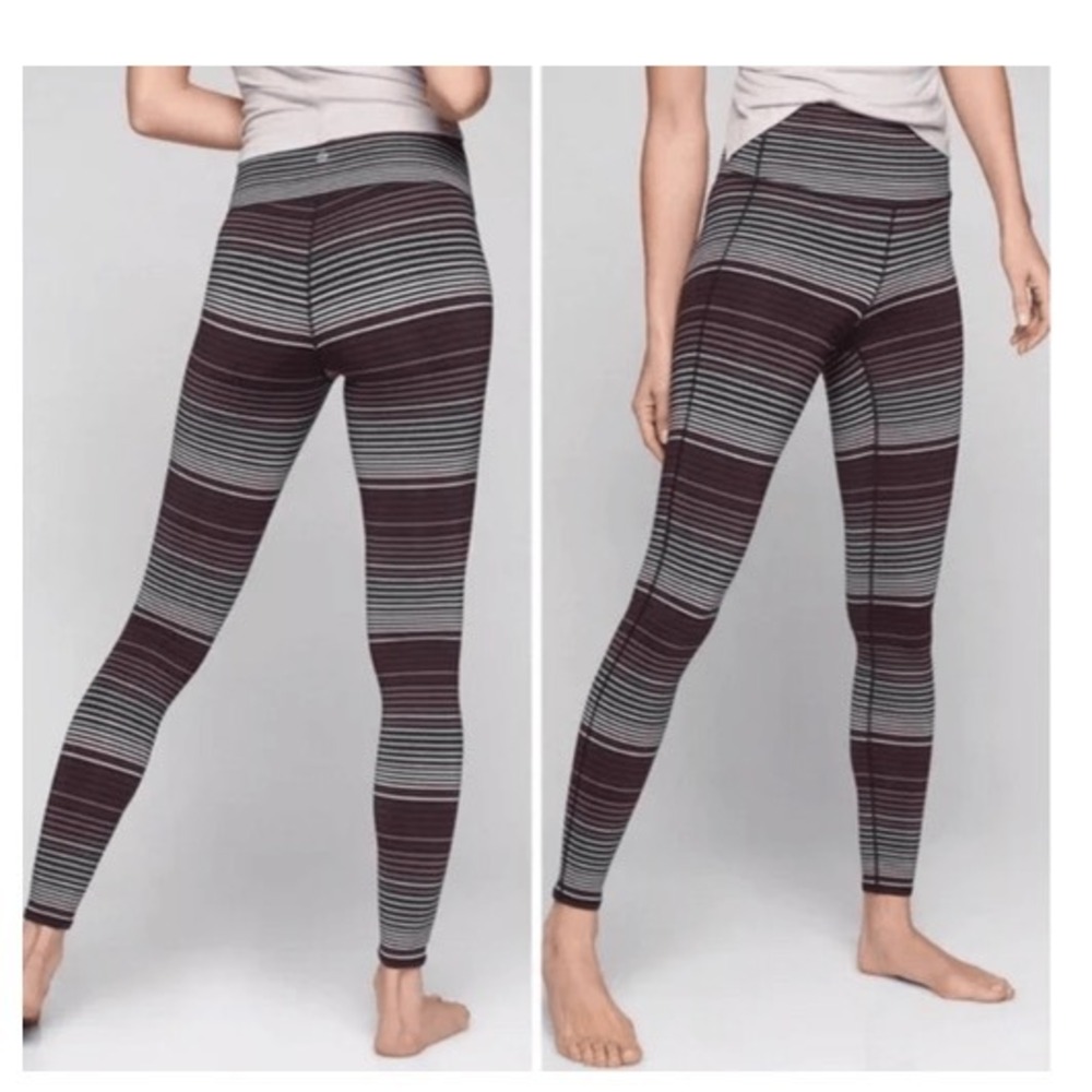 Athleta Leggings Striped Expanse Women Size Small High Rise Maroon Gray Pink Red